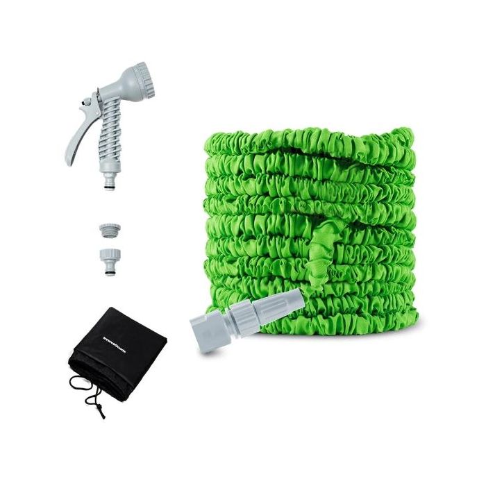 Innovagoods Hoxtend Manguera de Jardin Extensible 30m - Presion hasta 8bar - Incluye Accesorios - Color Verde y Gris