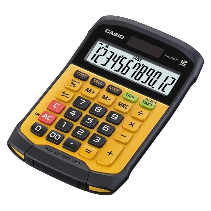 Casio WM-320T Calculadora de Sobremesa de 12 Digitos - Teclado Desprendible y Lavable IP54 - Pantalla Grande - Simbolos de Coman