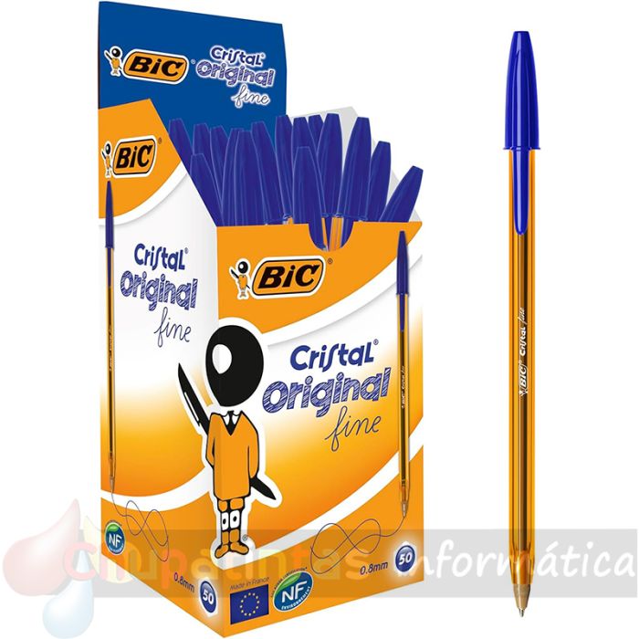 Bic Cristal Original Fine Pack 50 Bolígrafos de Bola - Punta Redonda de 0.8mm - Trazo de 0.30mm -  Color Azul-1