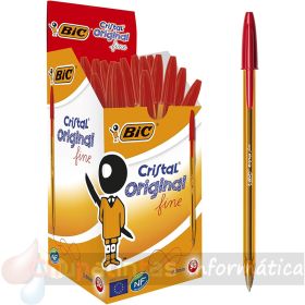 Bic Cristal Original Fine Pack 50 Bolígrafos de Bola - Punta Redonda de 0.8mm - Trazo de 0.30mm -  Color Rojo-1