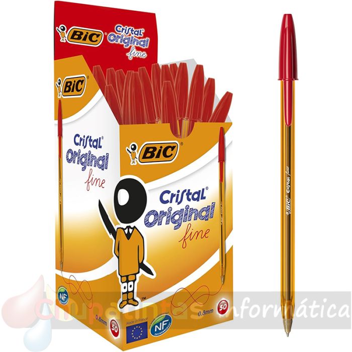 Bic Cristal Original Fine Pack 50 Bolígrafos de Bola - Punta Redonda de 0.8mm - Trazo de 0.30mm -  Color Rojo-1