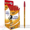 Bic Cristal Original Fine Pack 50 Boligrafos de Bola - Punta Redonda de 0.8mm - Trazo de 0.30mm - Tinta con Base de Aceite - Translucido - Color Rojo