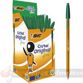 Bic Cristal Original Fine Pack 50 Bolígrafos de Bola - Punta Redonda de 0.8mm - Trazo de 0.30mm -  Color Verde-1