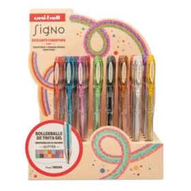 Uni-ball Signo Sparkling UM-120SP Expositor con 48 Rollers de Tinta Gel + 50 Tarjetas Kraft Gratis - Punta de Bola 1mm - Tinta P