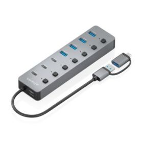 Aisens Hub USB 3.1 Gen1 USB-A/USB-C - 4xUSB-A y 4xUSB-C - Botones de Encendido/Apagado en Cada Puerto - 30cm - Color Gris