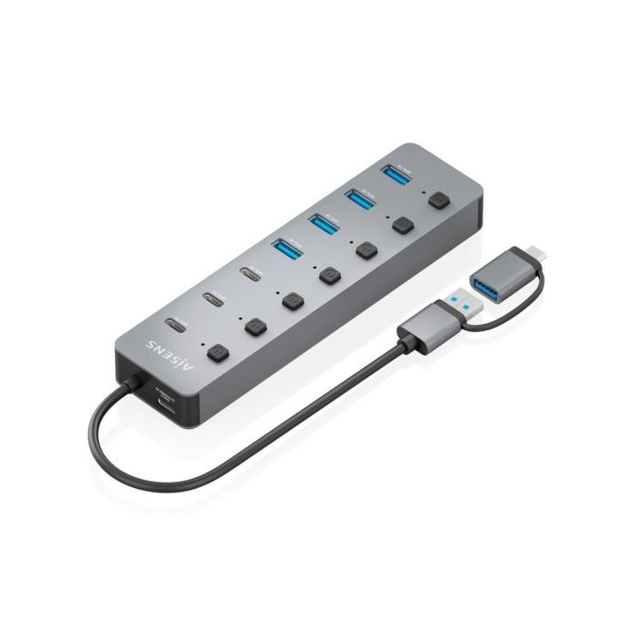 Aisens Hub USB 3.1 Gen1 USB-A/USB-C - 4xUSB-A y 4xUSB-C - Botones de Encendido/Apagado en Cada Puerto - 30cm - Color Gris