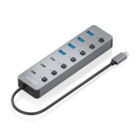 Aisens Hub USB-C 3.2 Gen2 10G - 4xUSB-A - 3xUSB-C - 1xUSB-C PD3.0 100W - Botones de Encendido/Apagado en Cada Puerto - 30cm - Co