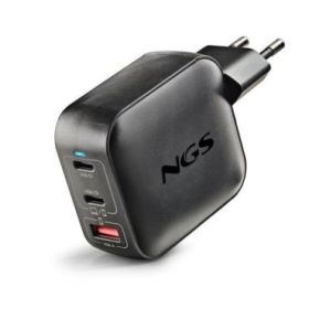 NGS Bud Tiny Cargador GaN Universal de Pared 100W Ultrarrapido - 2x USB-C PD - PPS, 1x USB-A QC 3.0 - Color Negro