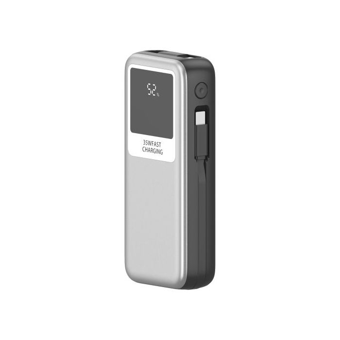 Leotec Powerbank 10.000 mAh - Carga Rapida 35W - Cable USB Retractil -  Color Plata