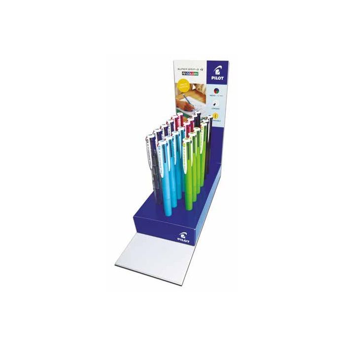 Pilot SuperGrip G 4 Colores Expositor con 20 Boligrafos de Bola Retractiles - Tinta con Base de Aceite - Cuerpo de Colores Surti