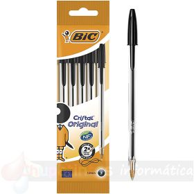 Bic Cristal Original Pack de 5 Bolígrafos de Bola - Punta Redonda de 1.0mm - Trazo 0.4mm - Color Negro-1