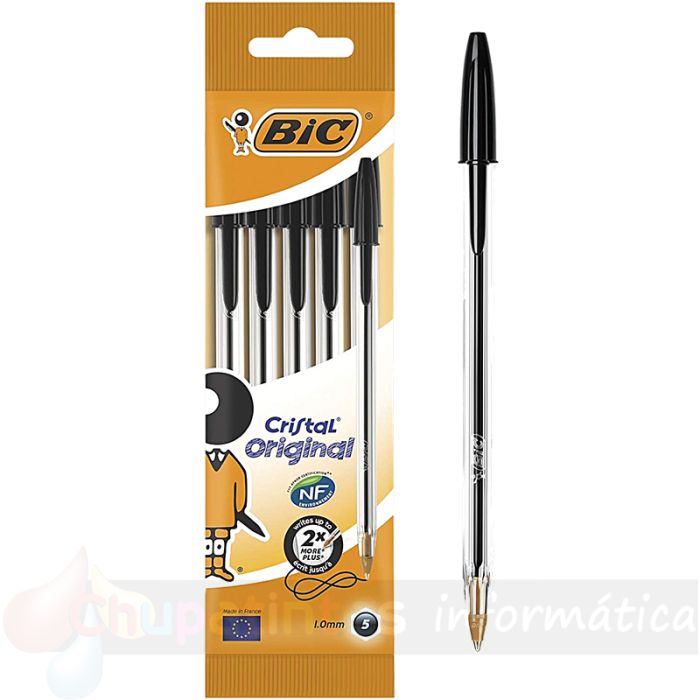 Bic Cristal Original Pack de 5 Bolígrafos de Bola - Punta Redonda de 1.0mm - Trazo 0.4mm - Color Negro-1