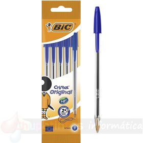 Bic Cristal Original Pack de 5 Bolígrafos de Bola - Punta Redonda de 1.0mm - Trazo 0.4mm - Color Azul-1