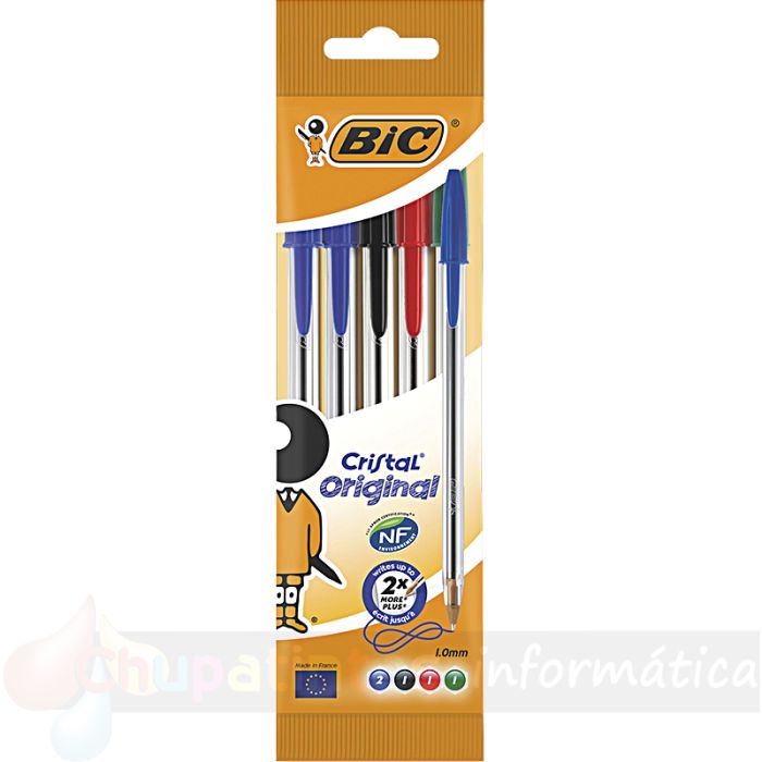Bic Cristal Original Pack de 5 Bolígrafos de Bola - Punta Redonda de 1.0mm - Trazo 0.4mm - Colores Surtidos-1