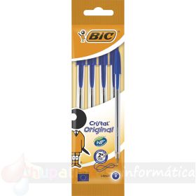 Bic Cristal Original Pack de 4 Bolígrafos de Bola - Punta Redonda de 1.0mm - Trazo 0.4mm - Color Azul-1