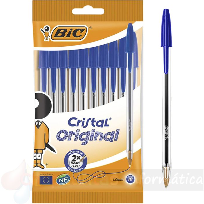 Bic Cristal Original Pack de 10 Bolígrafos de Bola - Punta Redonda de 1.0mm - Trazo 0.4mm - Color Azul-1