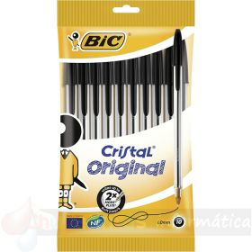 Bic Cristal Original Pack de 10 Bolígrafos de Bola - Punta Redonda de 1.0mm - Trazo 0.4mm - Color Negro-1