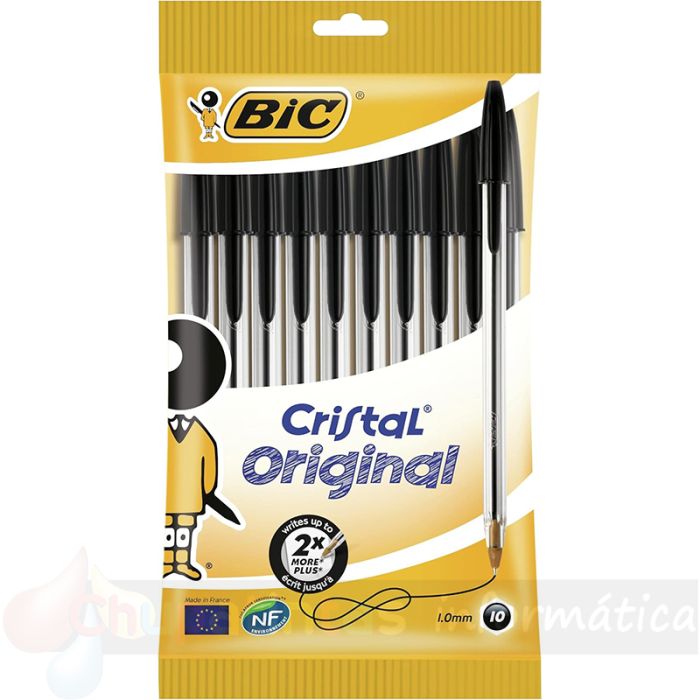 Bic Cristal Original Pack de 10 Bolígrafos de Bola - Punta Redonda de 1.0mm - Trazo 0.4mm - Color Negro-1