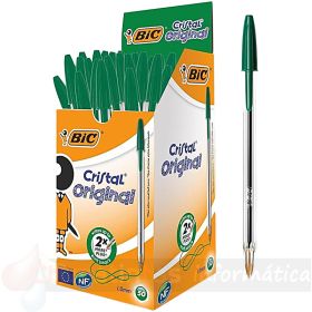 Bic Cristal Original Pack de 50 Bolígrafos de Bola - Punta Redonda de 1.0mm - Trazo 0.4mm - Color Verde-1