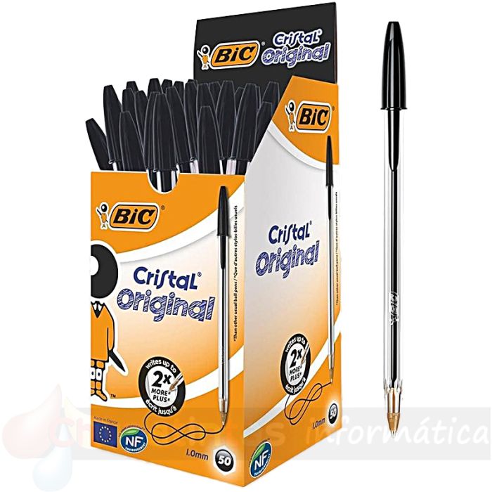 Bic Cristal Original Pack de 50 Bolígrafos de Bola - Punta Redonda de 1.0mm - Trazo 0.4mm - Color Negro-1