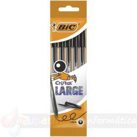 Bic Cristal Large Pack de 5 Bolígrafos de Bola - Punta Gruesa de 1.6mm - Trazo 0.6mm - Color Negro-1