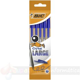 Bic Cristal Large Pack de 5 Bolígrafos de Bola - Punta Gruesa de 1.6mm - Trazo 0.6mm - Color Azul-1