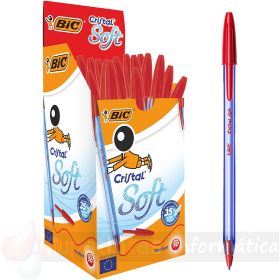 Bic Cristal Soft Pack de 50 Bolígrafos de Bola - Punta Media de 1.2mm - Trazo 0.45mm - Color Rojo-1