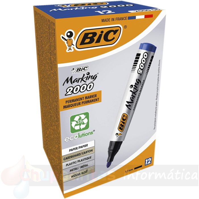 Bic Marking 2000 Ecolutions Rotulador Permanente - Tinta con Base de Alcohol - Ecológico - Secado Rápido - Color Azul-1
