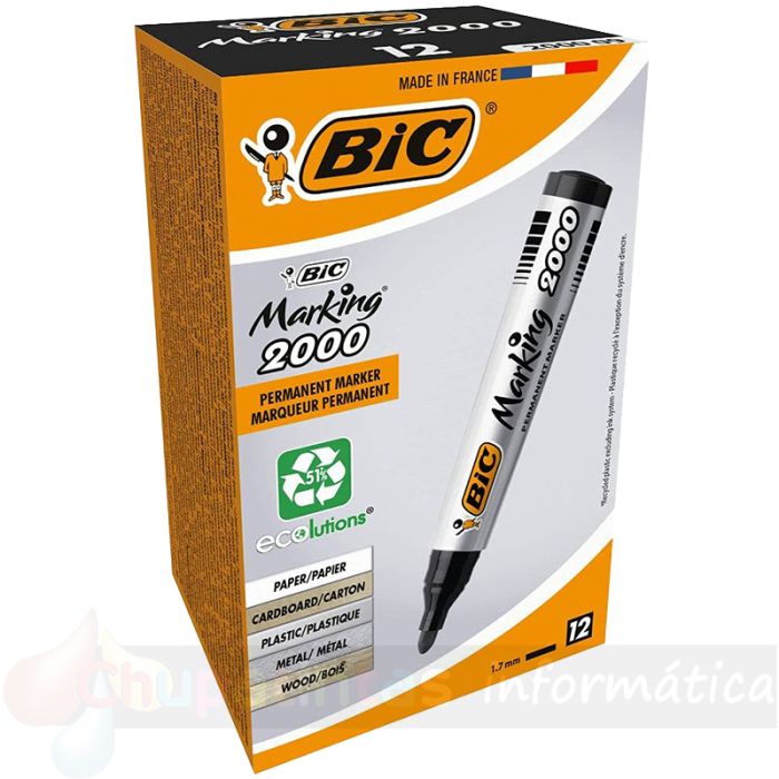 Bic Marking 2000 Ecolutions Rotulador Permanente - Tinta con Base de Alcohol - Ecológico - Secado Rápido - Color Negro-1