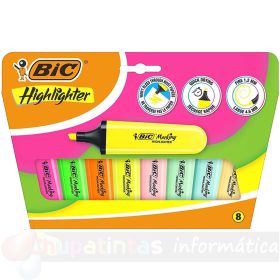 Bic Marking Highlighter Flat Pack 8 Marcadores Fluorescente - Punta Biselada - Colores Surtidos Neón y Pastel-1