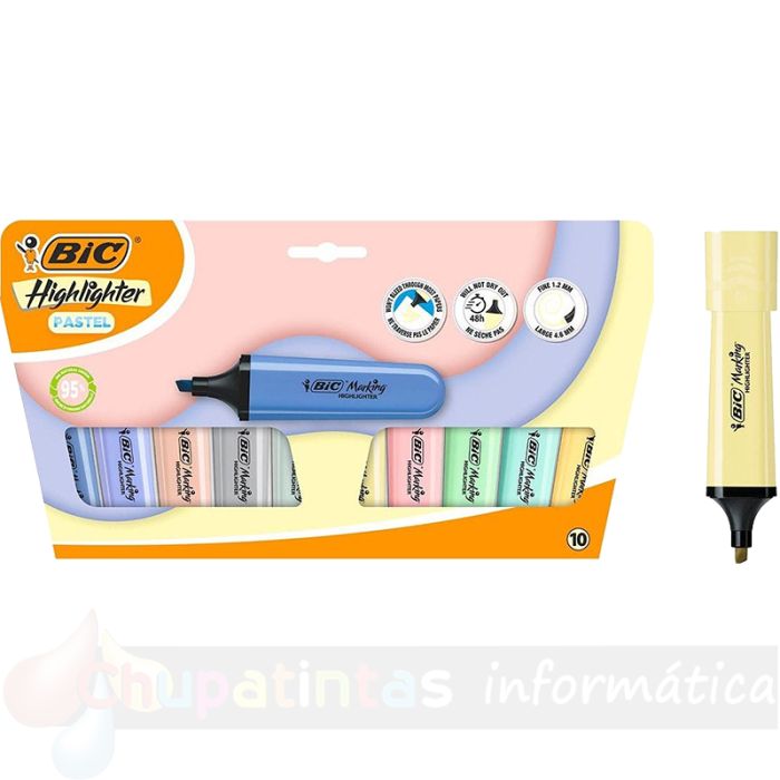 Bic Marking Highlighter Flat Pack 10 Marcadores Fluorescentes - Punta Biselada - Colores Surtidos Pastel y Mineral-1