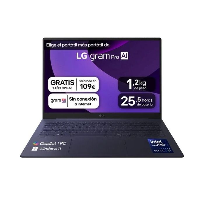 LG Gram 16Z90TS-G.AU99BN Portatil 16  Intel Core Ultra 9 288V - 32GB - 1TB SSD - WiFi 7 - Windows 11 Home - Color Gris - Teclado