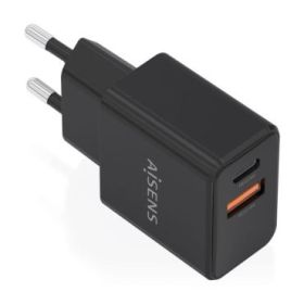 Aisens Cargador Gan 20W - 1xUSB-C PD3.0 - 1xUSB-A QC3.0 - Color Negro