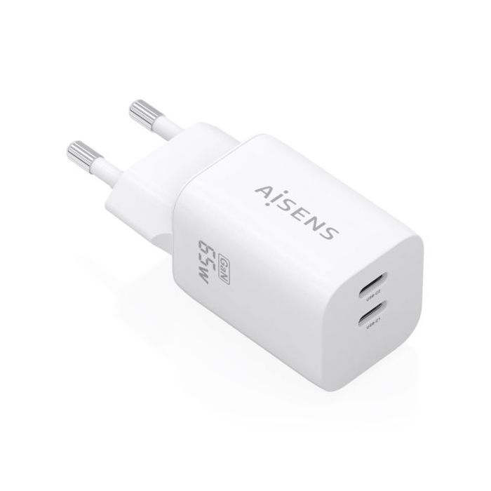 Aisens Cargador Gan 65W - 2xUSB-C PD3.0 QC4.0 - Color Blanco