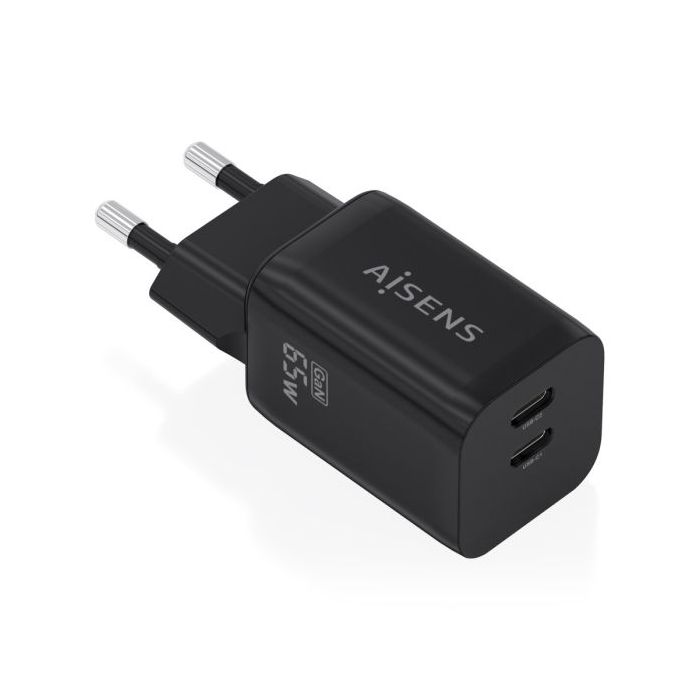 Aisens Cargador Gan 65W - 2xUSB-C PD3.0 QC4.0 - Color Negro