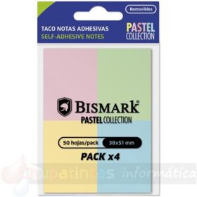 Bismark Pack de 4 Blocs de 50 Notas Adhesivas 38x51mm - 4 Colores Pastel