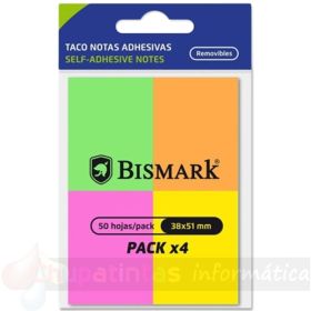 Bismark Pack de 4 Blocs de 50 Notas Adhesivas 38x51mm - 4 Colores Neón