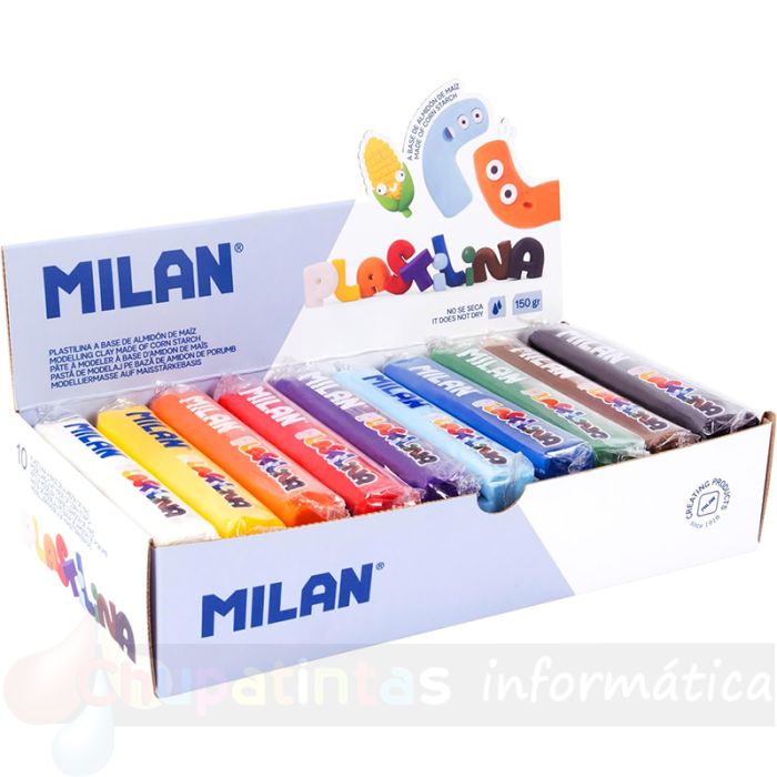 Milan Caja con 10 Barras de Plastilina de 150gr - Base de Almidón de Maíz - Sin Gluten - Mezclables - Colores Surtidos-1