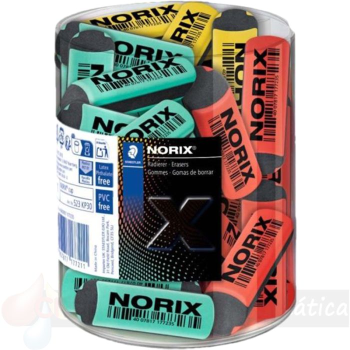 Staedtler Norix Expositor con 30 Gomas de Borrar - Sin PVC, Ftalatos ni Látex - Mínimo Residuo - Colores Surtidos-1