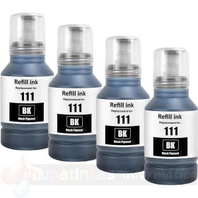 Epson 111 Negro - Pack 4 Botellas de Tinta Pigmentada Genéricas C13T03M140