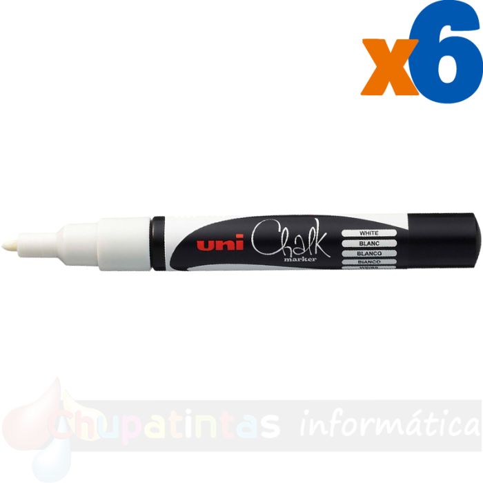 Uni-ball PWE-3MS Marcador de Tiza Liquida - Punta Cónica 0.7mm - Borrado en Húmedo - Resistente a la Lluvia - Color Blanco-1