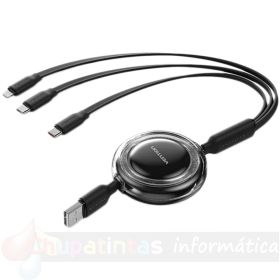 Vention Cable USB Múltiple - Retráctil Ajustable hasta 1.1m - USB-A - 2xUSB-C - Lightning - hasta 480Mbps - Color Negro-1