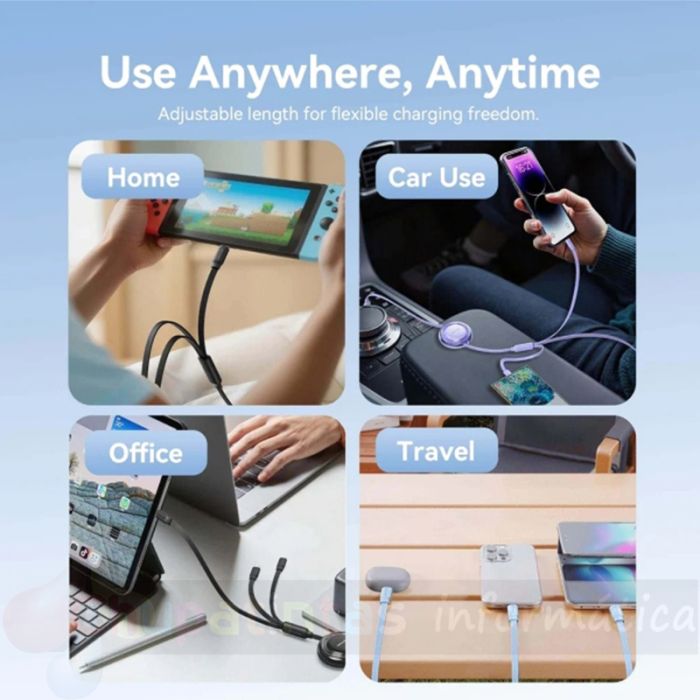 Vention Cable USB Múltiple - Retráctil Ajustable hasta 1.1m - USB-A - 2xUSB-C - Lightning - hasta 480Mbps - Color Negro-5