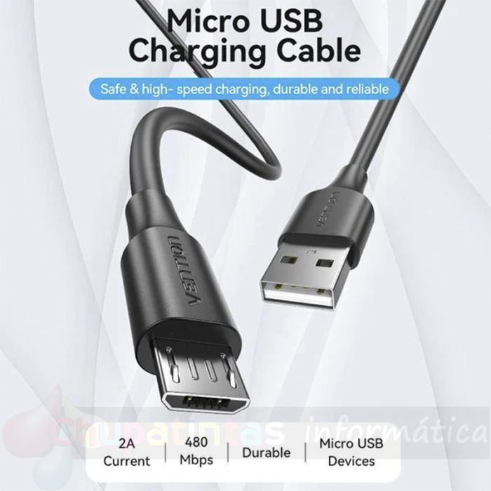 Vention Cable USB 2.0 Macho a MicroUSB Macho - 1m - 3A - 60W - 480Mbps - Color Negro-4