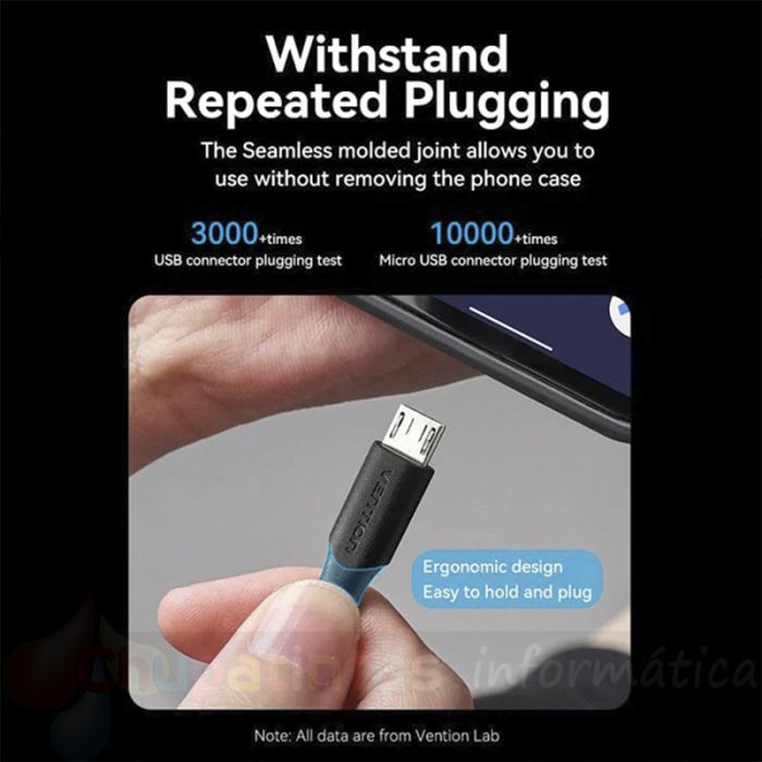 Vention Cable USB 2.0 Macho a MicroUSB Macho - 1m - 3A - 60W - 480Mbps - Color Negro-8