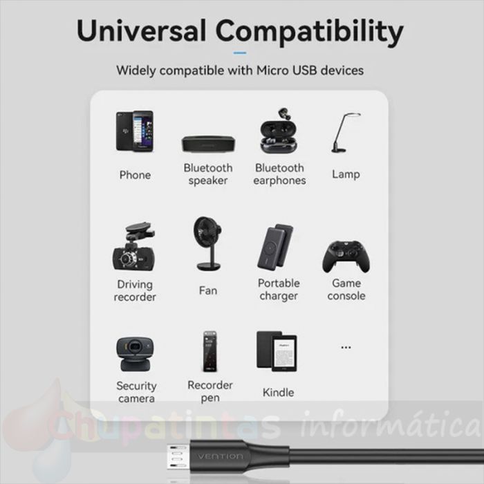 Vention Cable USB 2.0 Macho a MicroUSB Macho - 1m - 3A - 60W - 480Mbps - Color Negro-9