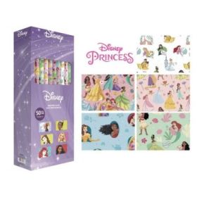 Safta Princesas Disney Expositor con 50 Rollos de Papel Regalo - Medidas del Rollo 70x200cm - 5 Patrones Diferentes - 30.5x71x15