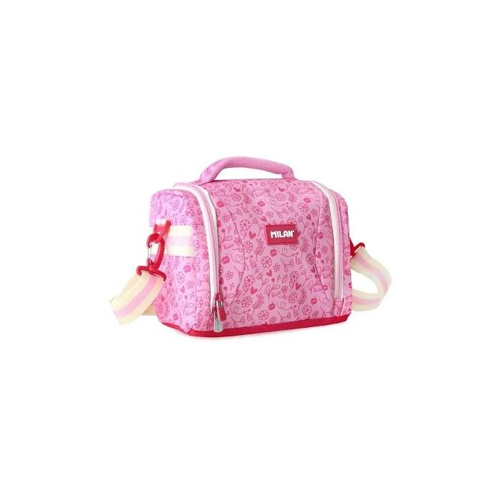 Milan Pink Flowers Bolsa Isotermica Porta Alimentos de 5L - Gran Capacidad - Apertura Total - Bolsillo Interior de Malla - Corre