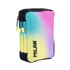 Milan Sunset Plumier de 3 Pisos con Goma de Borrar, Sacapuntas, Lapiz, 3 Boligrafos P1, Regla, 12 Lapices de Colores, 6 Lapices