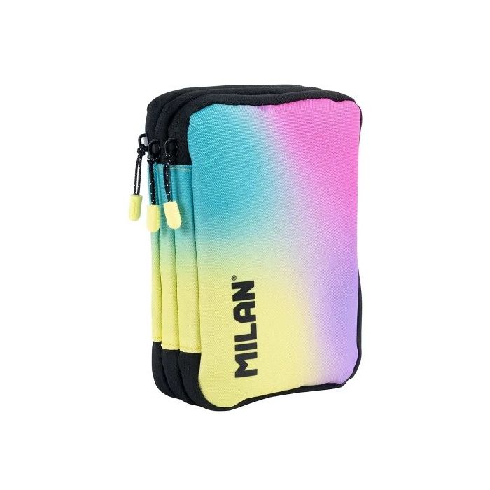 Milan Sunset Plumier de 3 Pisos con Goma de Borrar, Sacapuntas, Lapiz, 3 Boligrafos P1, Regla, 12 Lapices de Colores, 6 Lapices